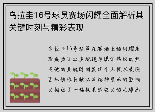 乌拉圭16号球员赛场闪耀全面解析其关键时刻与精彩表现